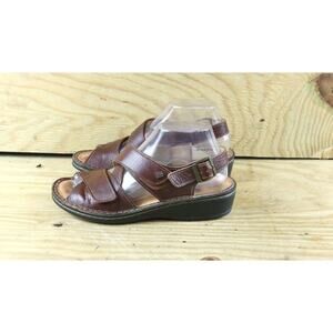 Finn Comfort Sandals 38 Brown Leather Jersey Sling Back Buckle Wedge Shoes 7.5